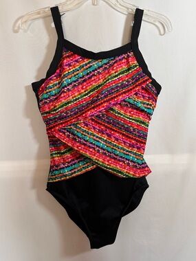 Miraclesuit One Piece Swimsuit Multicolor Geometric Crossover Tankini Style 12